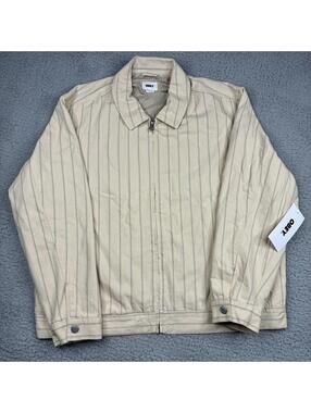 Obey Stripe Zip Jacket Pelican Multi Beige Pinstripe Men’s Large NWT